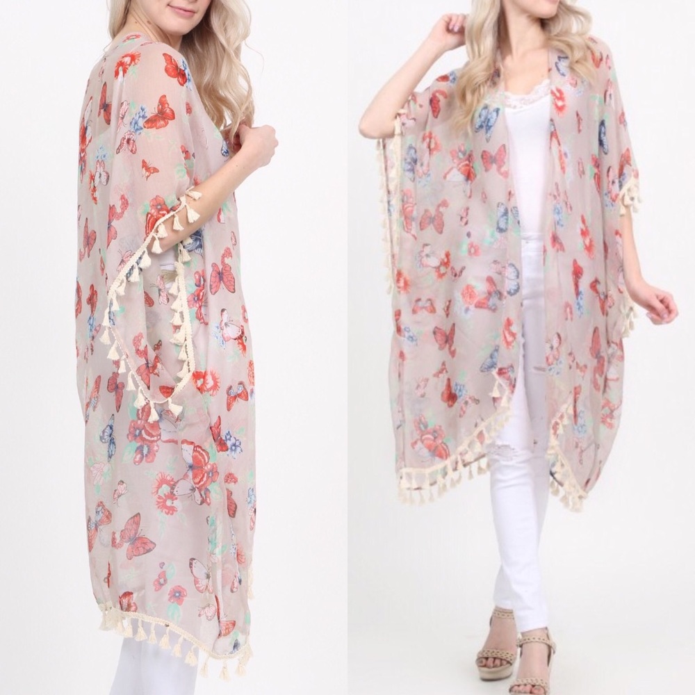 Last One! Beige Butterfly Kimono OSFM - Picture 3 of 3